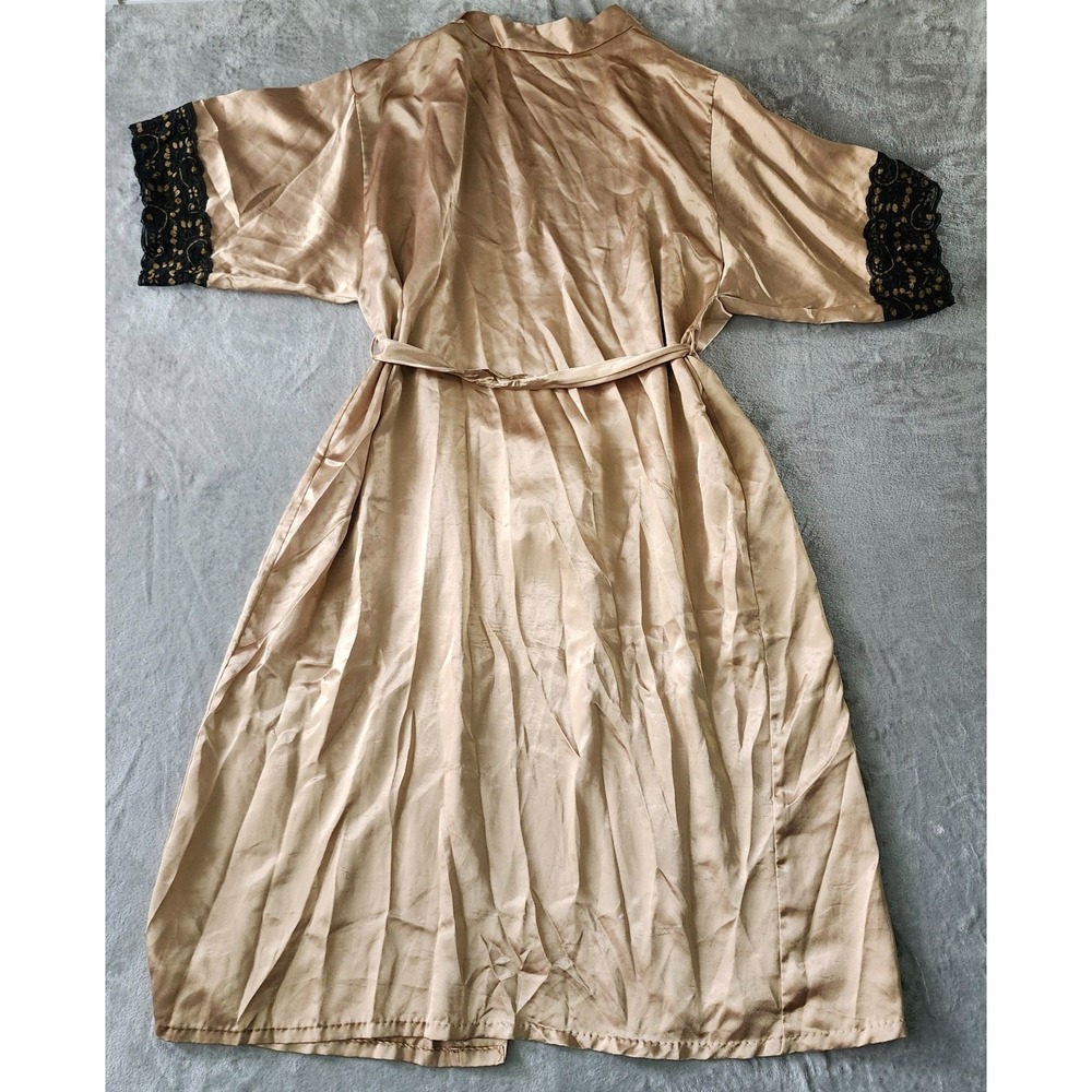 VTG Made In USA Dreamtime Gold And Black Lace Robe w/ Belt Size M Goddess - Picture 9 of 15